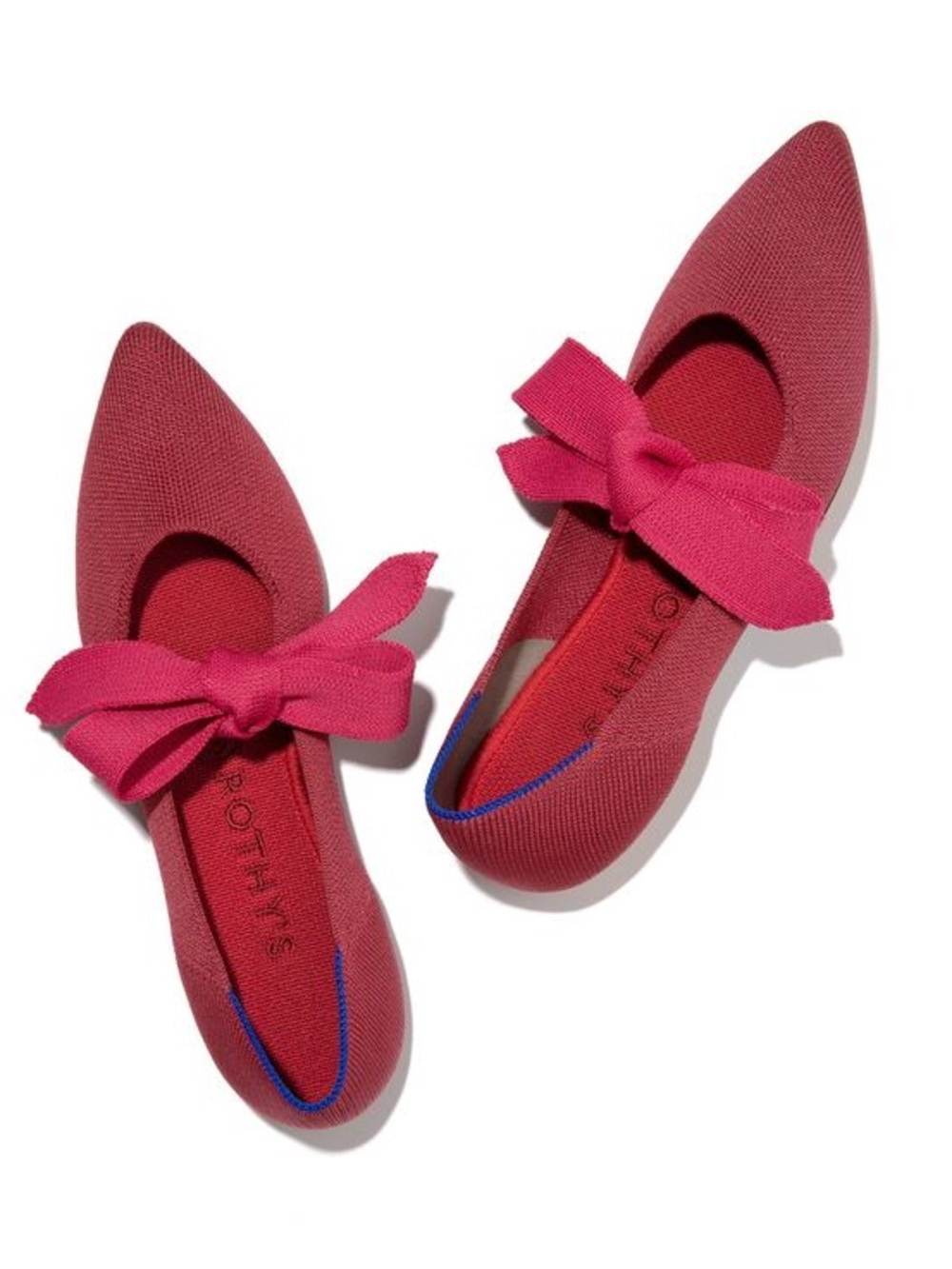 Rothys Cinnamon The Mary Jane Red Bow Point Flats Maroon Ribbon Tie Loafer 8 - Picture 2 of 14